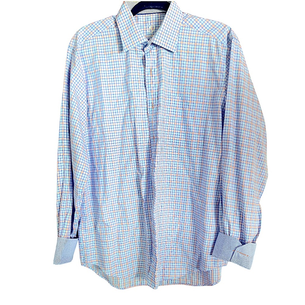 Bugatchi Uomo 100% Cotton Classic‎ Fit Blue Plaid Dress Shirt